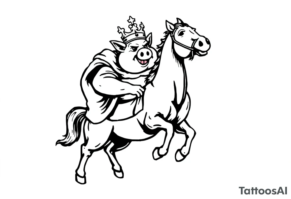 king fat pig in a battle with a horse tattoo idea