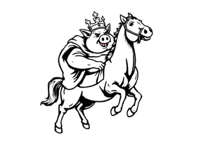 king fat pig in a battle with a horse tattoo idea