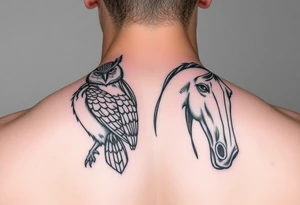 deftone owl and fine line horse tattoo idea