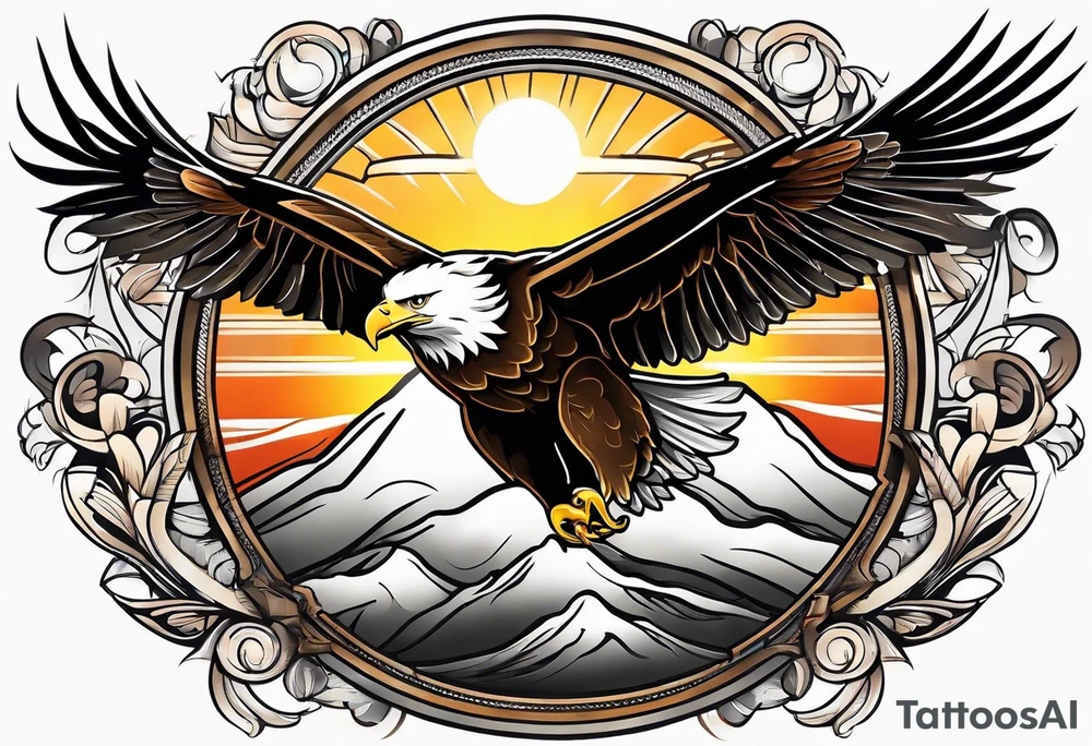 eagle gliding with sun in the back tattoo idea