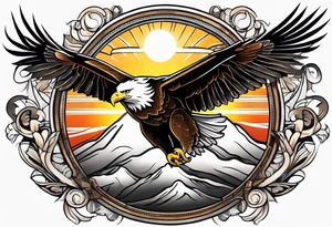eagle gliding with sun in the back tattoo idea
