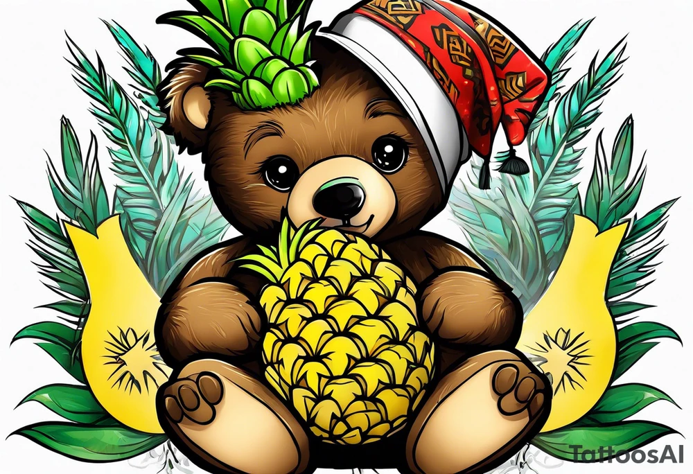 Teddy bear loves pineapple tattoo idea
