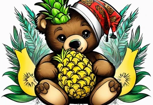 Teddy bear loves pineapple tattoo idea