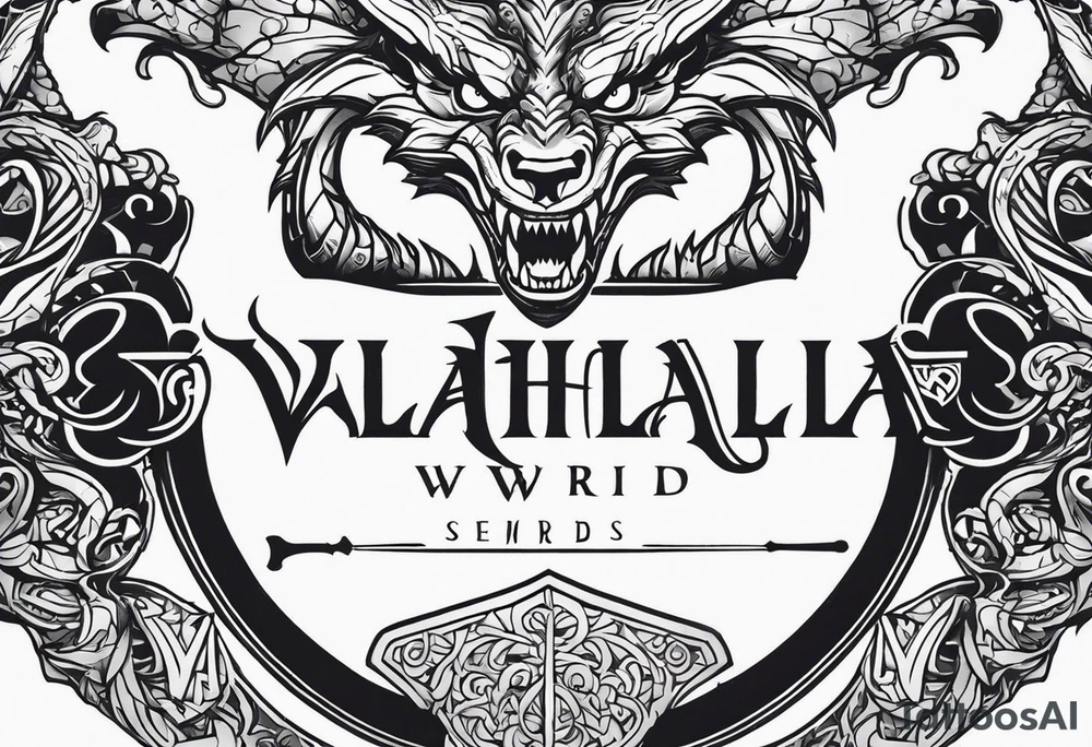 Valhalla sword shield dragon axe tattoo idea