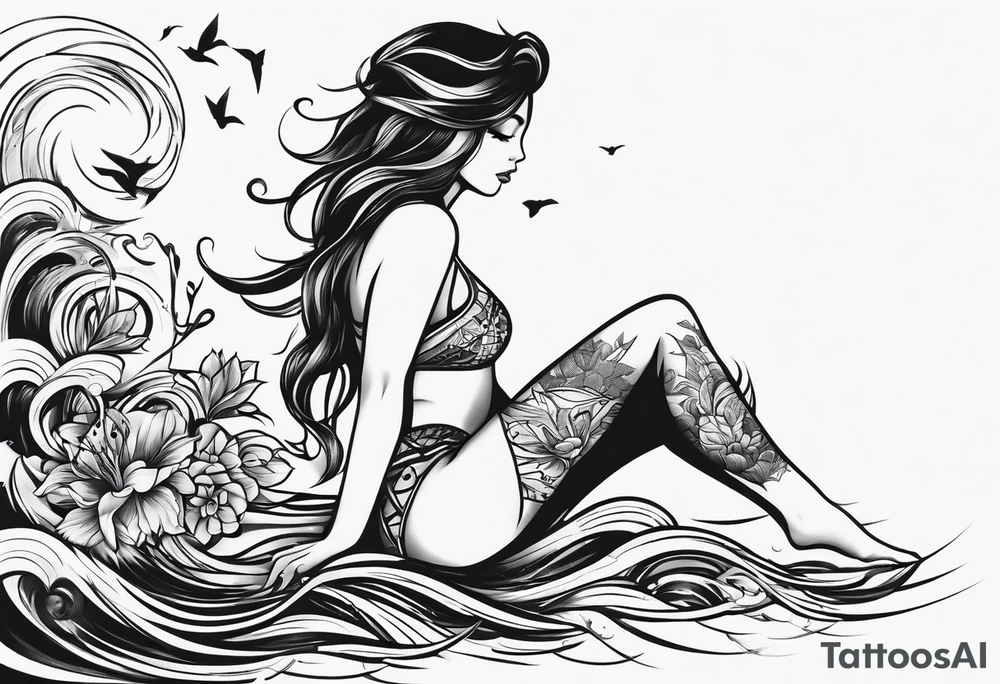simple tattoo of full body girl relaxing above water tattoo idea