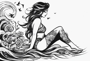 simple tattoo of full body girl relaxing above water tattoo idea