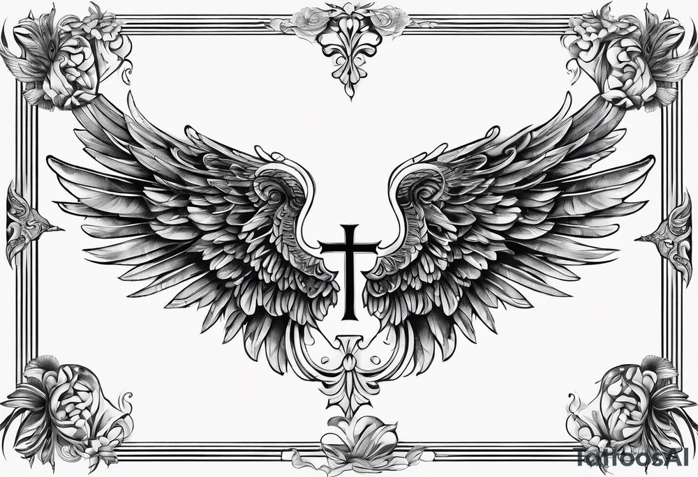 Angel wing with the numbers of 999 and lines tattoo idea