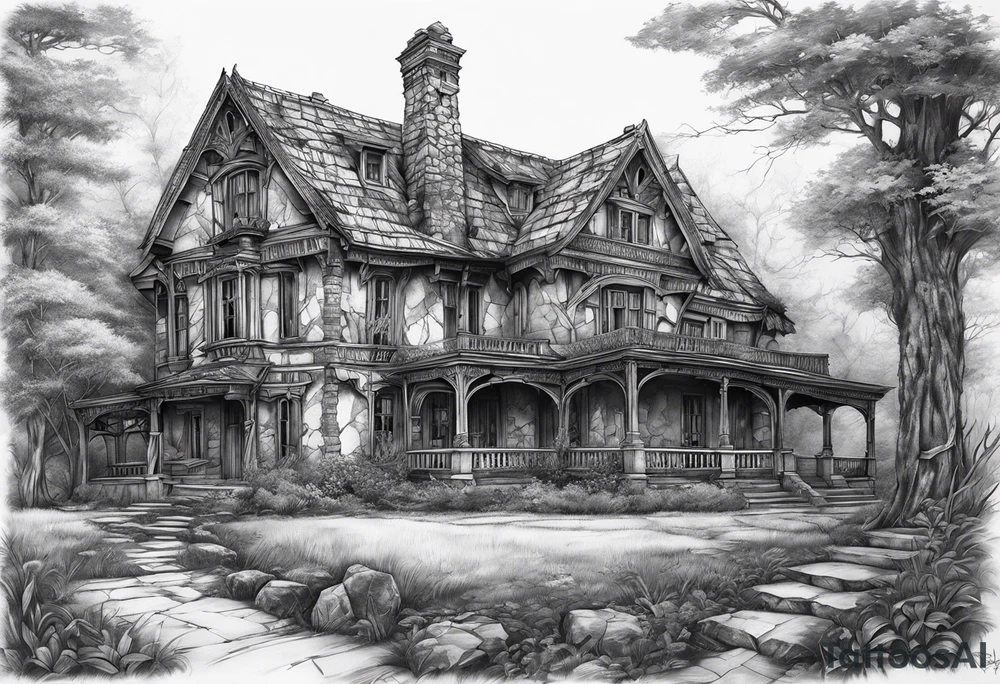 fool sleeve,, abandoned old gotic house, broken sword tattoo idea