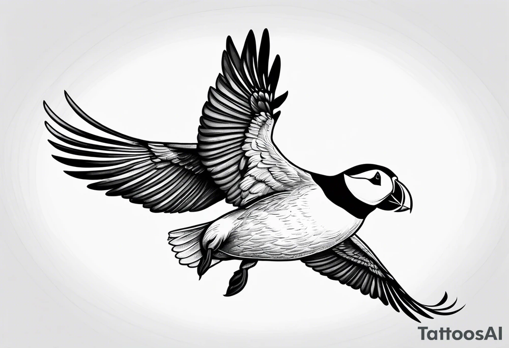 a flying puffin tattoo idea