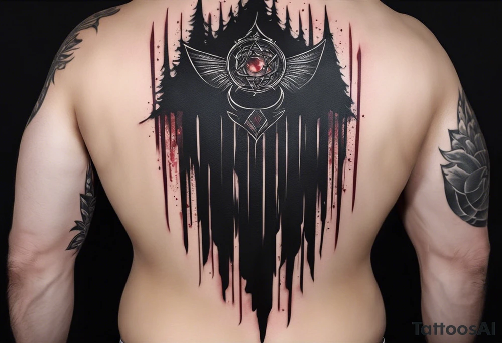 Certainly! Here’s a description for your back tattoo:

---

**Tattoo Description:**

Design: Black work, paint strokes.
Location: Back.
Concept: Dante's Inferno, representing the layers of hell.

**Design Details:**

1. **Vertical Lines:**
   - Two bold, vertical lines run parallel up the spine, symbolizing the journey through the depths of Dante's Inferno.

2. **Horizontal Lines:**
   - Nine horizontal lines intersect the vertical lines, each representing one of the nine circles of hell.
   - The lines descend down the back, each becoming progressively shorter and narrower to signify the decreasing levels of hell's circles.
   - The paint stroke style gives the lines a dynamic, brush-painted appearance, enhancing the dramatic and artistic effect.

3. **Overall Style:**
   - The black work technique ensures a striking contrast, with deep black ink emphasizing the severity and depth of the concept.

Sure, here's a simplified version:

---

**Tattoo Description:**

**Design:** Black work, paint strokes.
**Location:** Back.
**Concept:** Dante's Inferno, layers of hell.

**Details:**

1. **Vertical Lines:**
   - Two parallel lines up the spine.

2. **Horizontal Lines:**
   - Nine perpendicular lines, descending and decreasing in width.

**Style:**
   - Bold black work with paint stroke effects.

---

This version is straightforward and clear.

---

This description provides a clear and detailed vision for your tattoo artist to work from, capturing the essence and symbolism of Dante’s Inferno in a powerful and visually striking way. tattoo idea