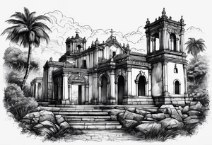 Ruinas de Sao Miguel no Rio Grande do Sul com um gaúcho montado a cavalo tattoo idea
