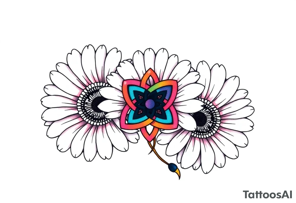 Gerbera daisies with a colorful Celtic knot tattoo idea