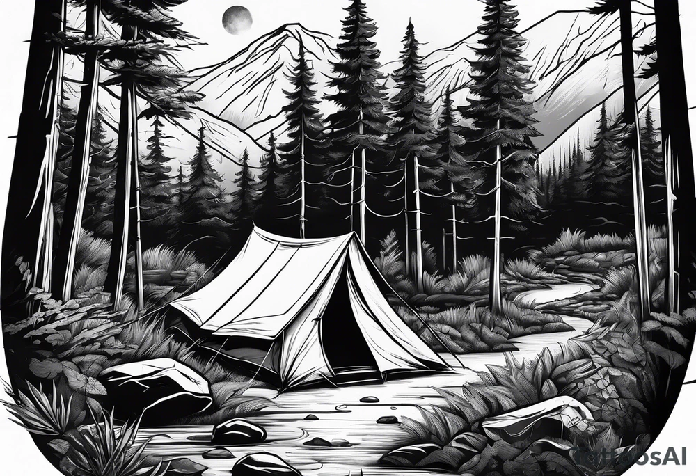 Camping in the forest tattoo idea
