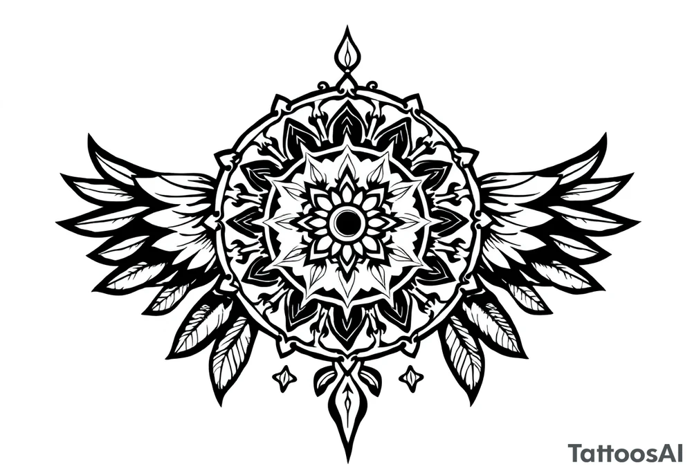 spiritual feathers ornamental mandala indian shaman rune tattoo idea