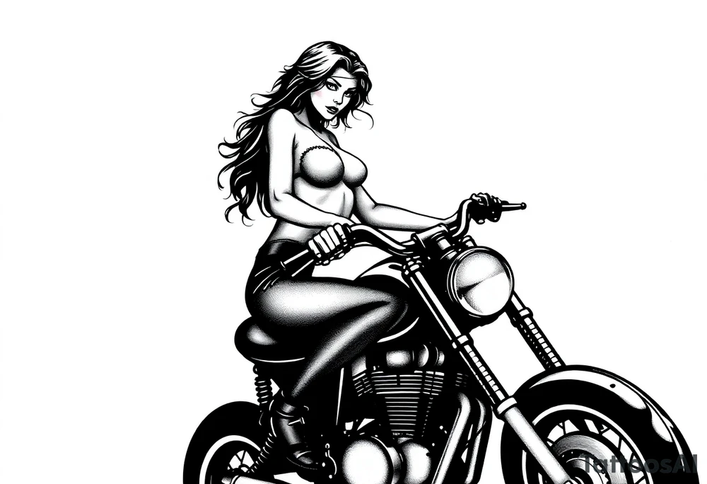 naked girl on motorcycle, slut, angry, leather tattoo idea