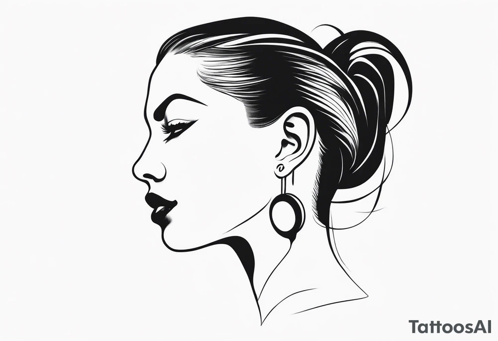 Human head with pointed ears long hair profile tattoo idea