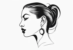 Human head with pointed ears long hair profile tattoo idea