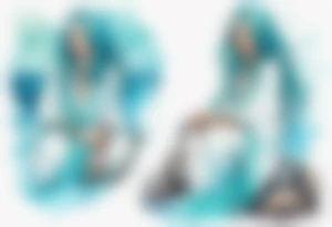 An undine with turquois scales wearing a white robe, sitting on rocks by the ocean tattoo idea