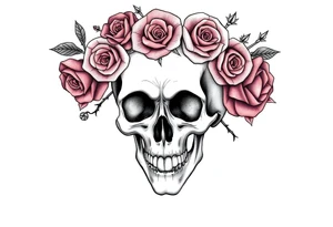 ornate skull adorned with crown of wild roses and thorns tattoo idea