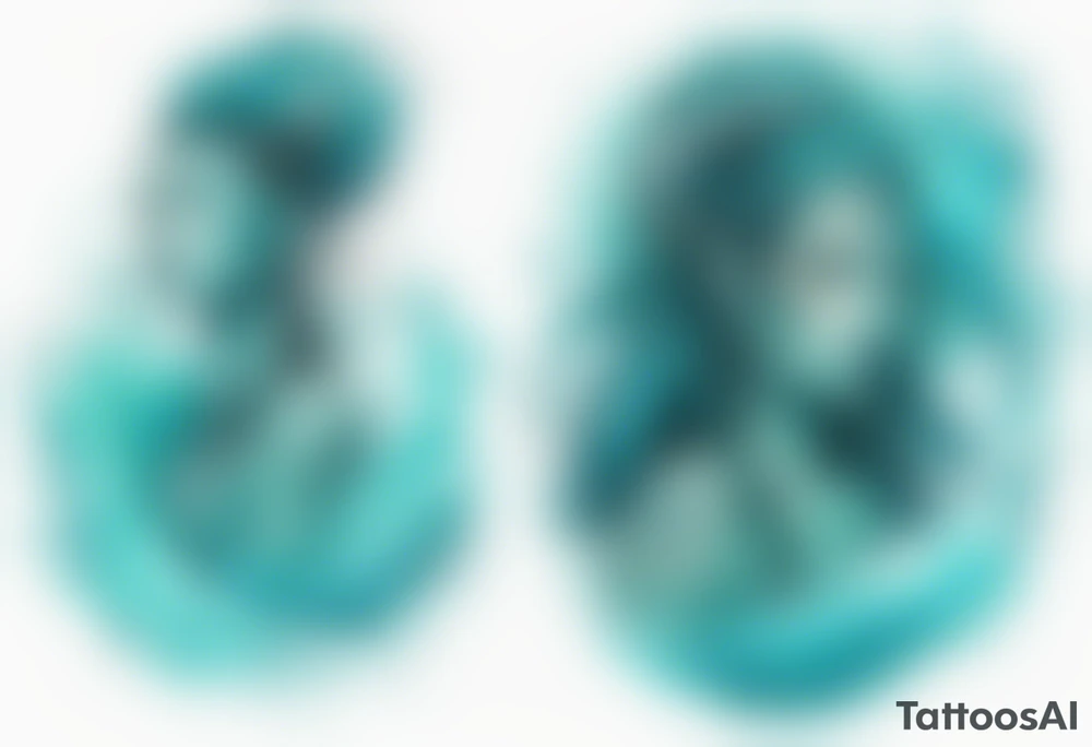 a turquoise Na'vi woman standing in the sea surrounded by crashing waves tattoo idea
