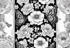 Life to death sleeve with butterflies and flowers tattoo idea