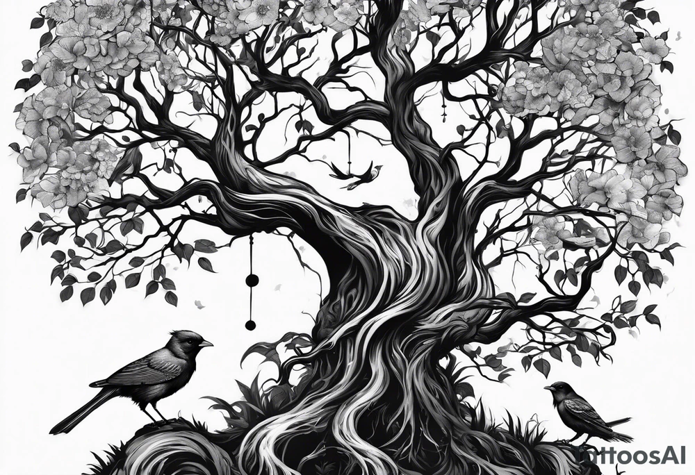 poison tree, strong, tall, birds tattoo idea