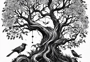 poison tree, strong, tall, birds tattoo idea