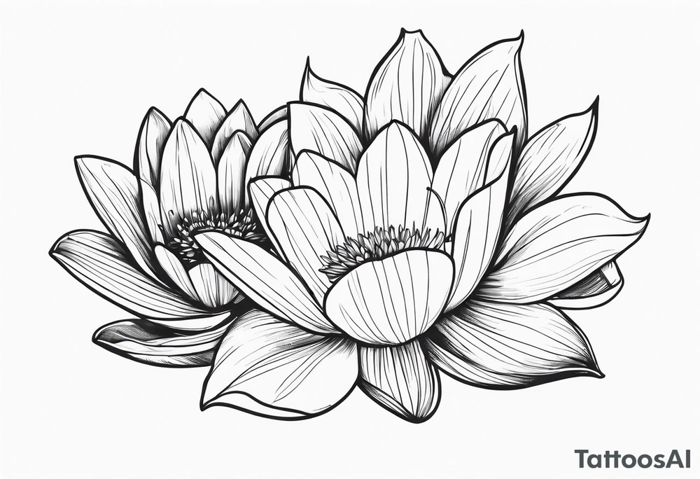 waterlily flower and morning glory flower line bouquet tattoo idea