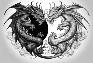 Ying yang dragons in a fighting eachother , with full bodies tattoo idea
