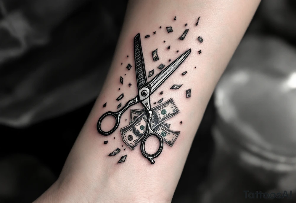 Barber pole and scissors and razor with raining money tattoo idea Barber pole and scissors and razor with raining money tattoo idea