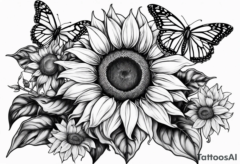 sunflowers with butterflies tattoo idea