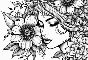 pen intertwined flowers tattoo idea