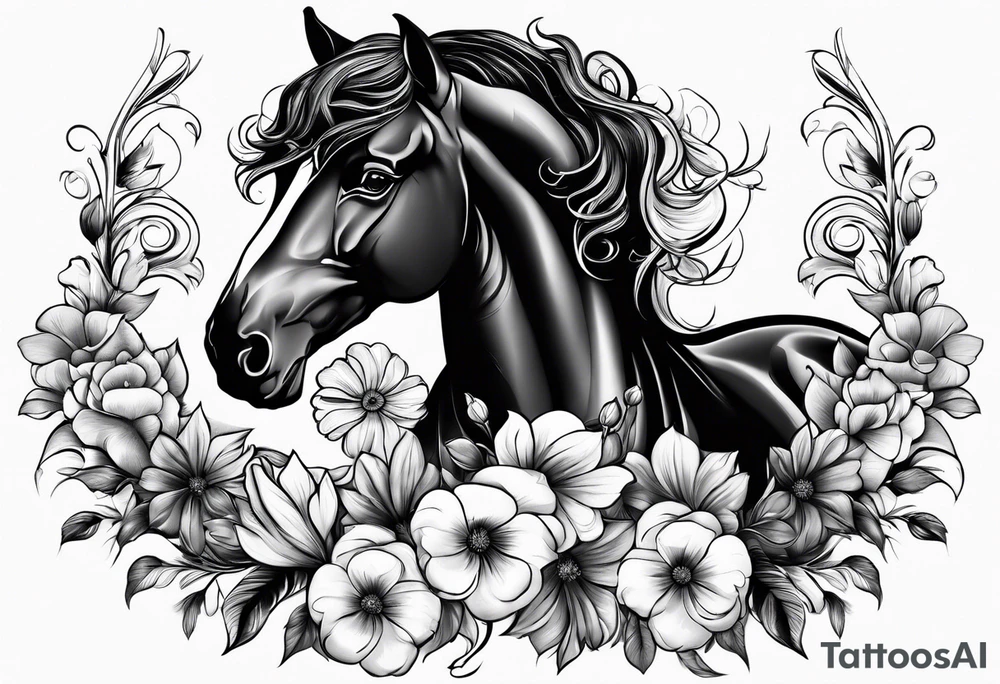 friesian with flowers tattoo idea