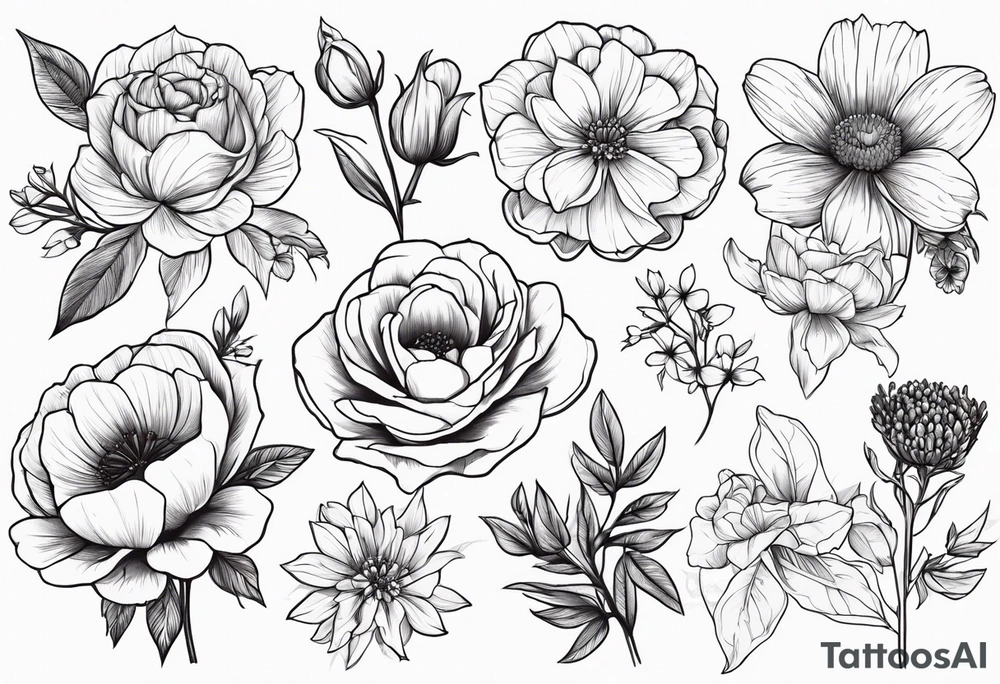 February and September birth flower bouquet dainty tattoo idea