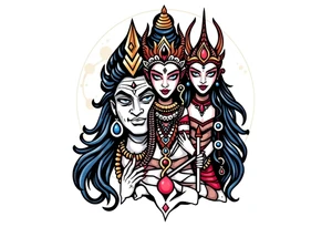 Lord Shiva, Godess Kali, Godess Lilith Together with the moon in the background tattoo idea