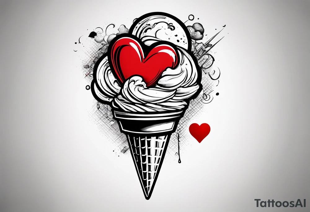 small ice cream cone with small red heart on it somewhere while representing Paris tattoo idea