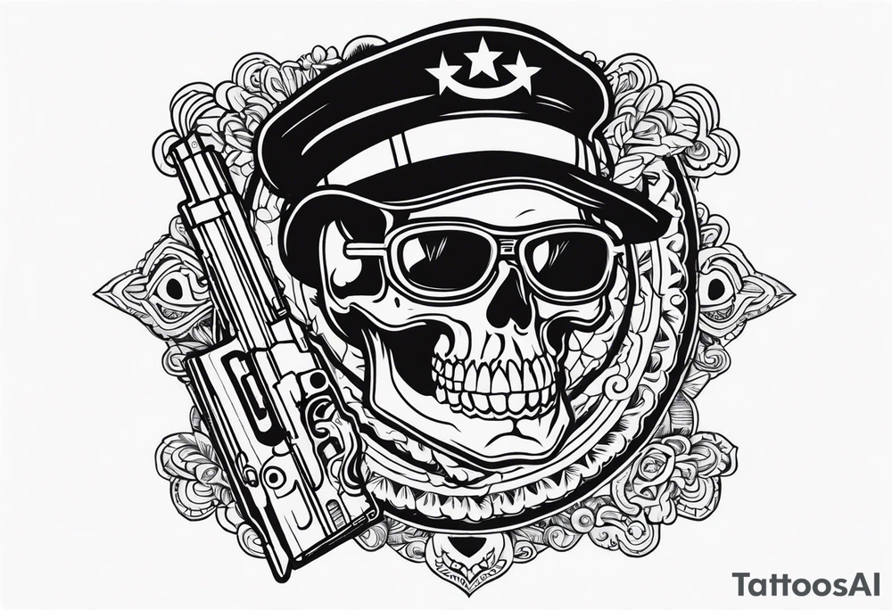 Skull, gun, bandana tattoo idea