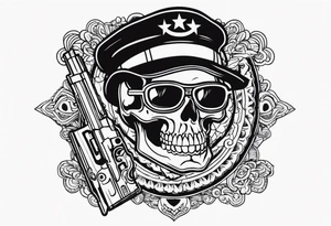 Skull, gun, bandana tattoo idea