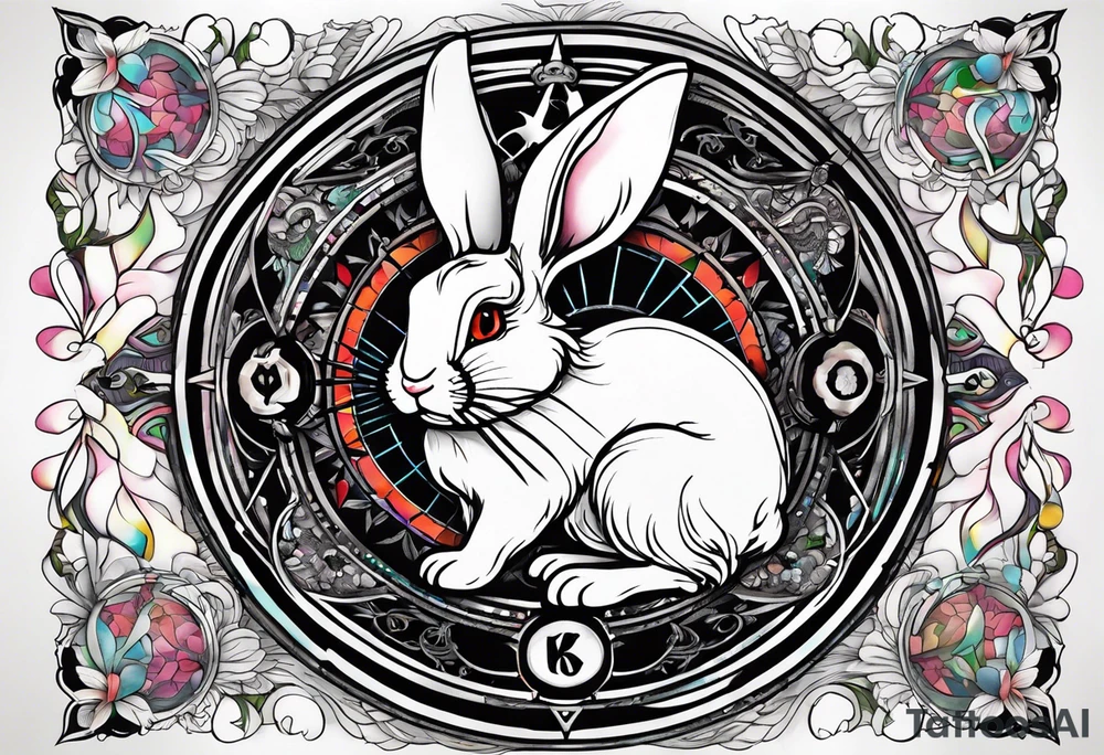 Compass wonderland  white rabbit tattoo idea