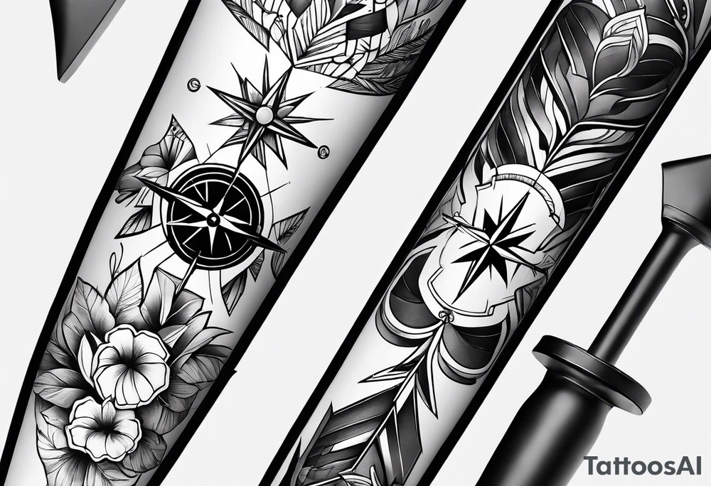 arrow with compass calf tattoo idea