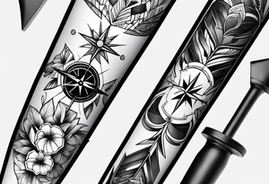 arrow with compass calf tattoo idea