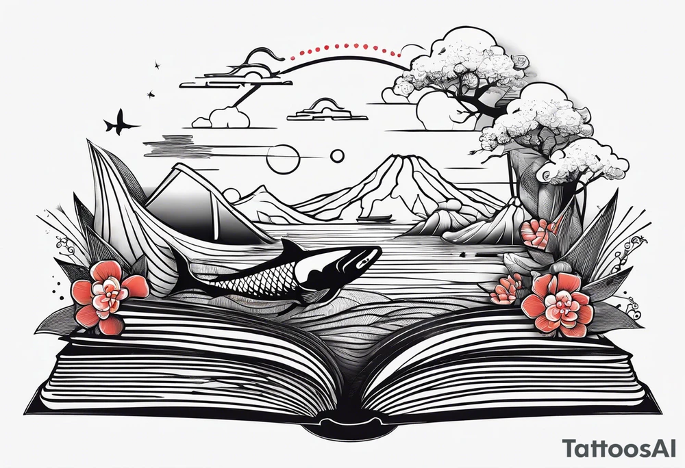 Small Minimalistic book design and incorporate sushi subtly tattoo idea