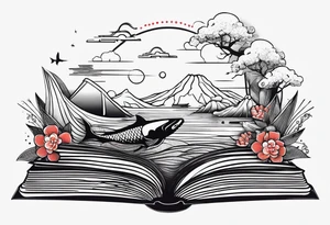 Small Minimalistic book design and incorporate sushi subtly tattoo idea