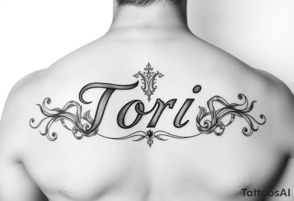 Name Tori with designs tattoo idea