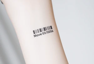 A sleek, minimalist barcode with the couple’s wedding date hidden in the numbers, symbolizing a love marked in time tattoo idea