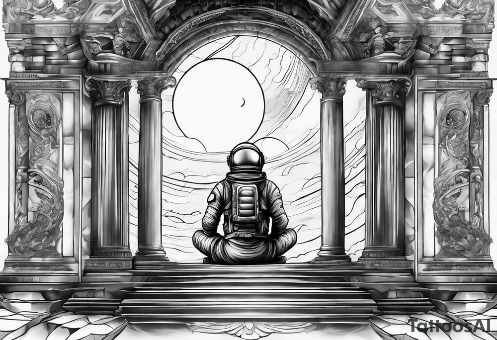 An astronaut meditating on a roman building tattoo idea