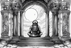 An astronaut meditating on a roman building tattoo idea