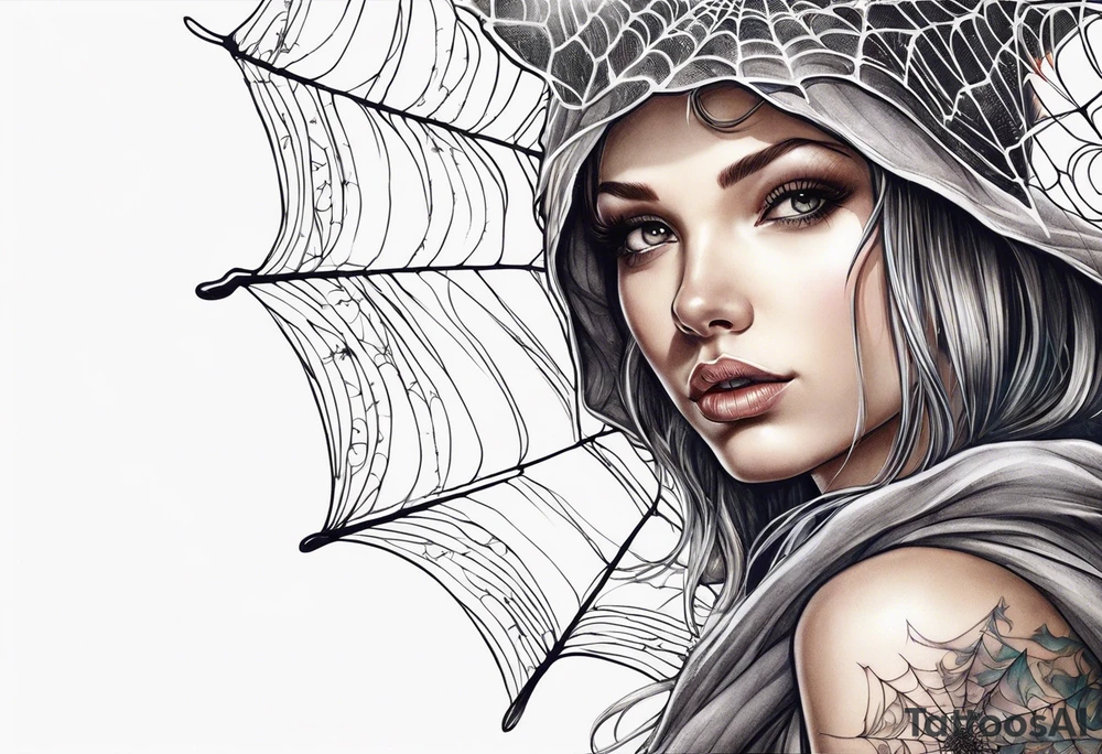 Fairy with bottom half wrapped up by spider web tattoo idea