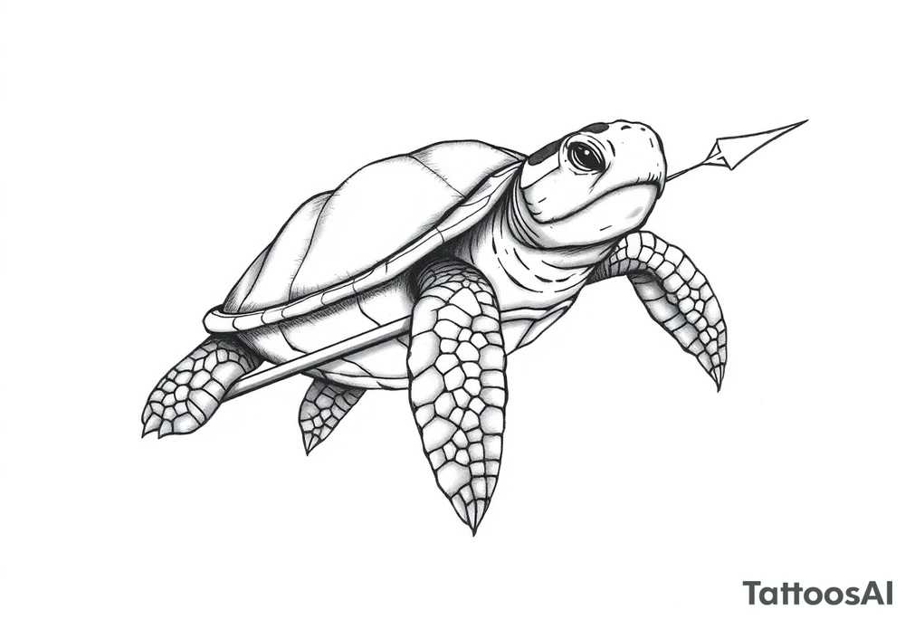 Turtle holding a trident tattoo idea