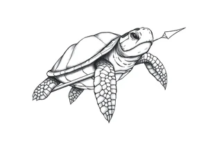 Turtle holding a trident tattoo idea